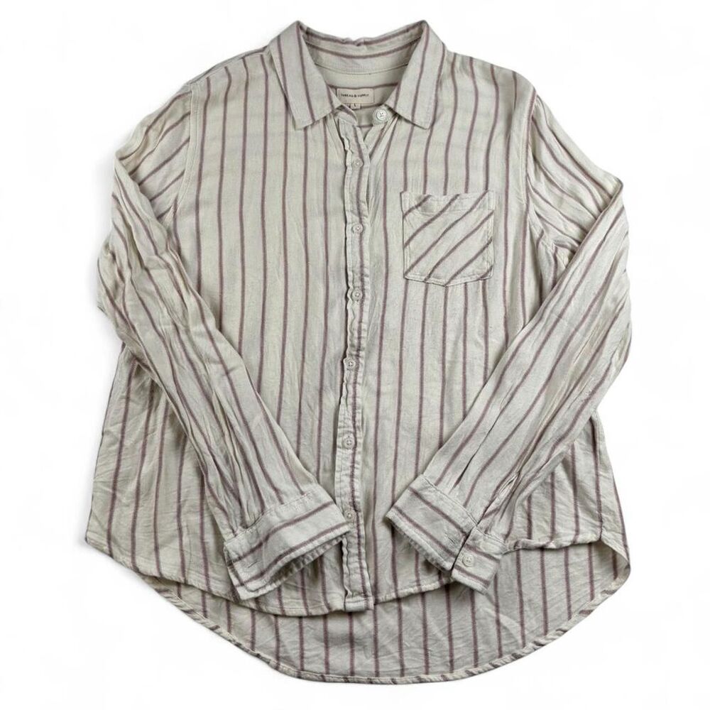 Thread & Supply Striped Button Up Shirt Women’s L White Pink Casual Top